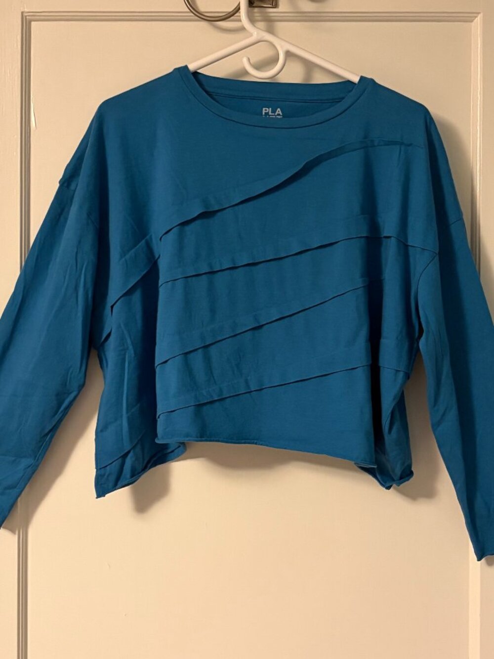 Planet by Lauren G 100% pima cotton mini tucked tee lake blue cropped one size